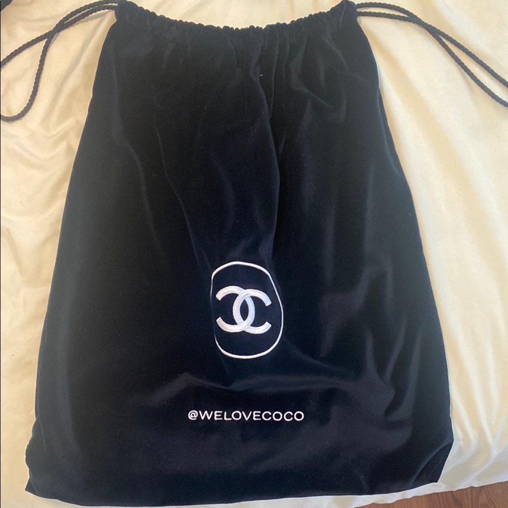 Chanel Black Velvet Drawstring Dust Bag with Logo